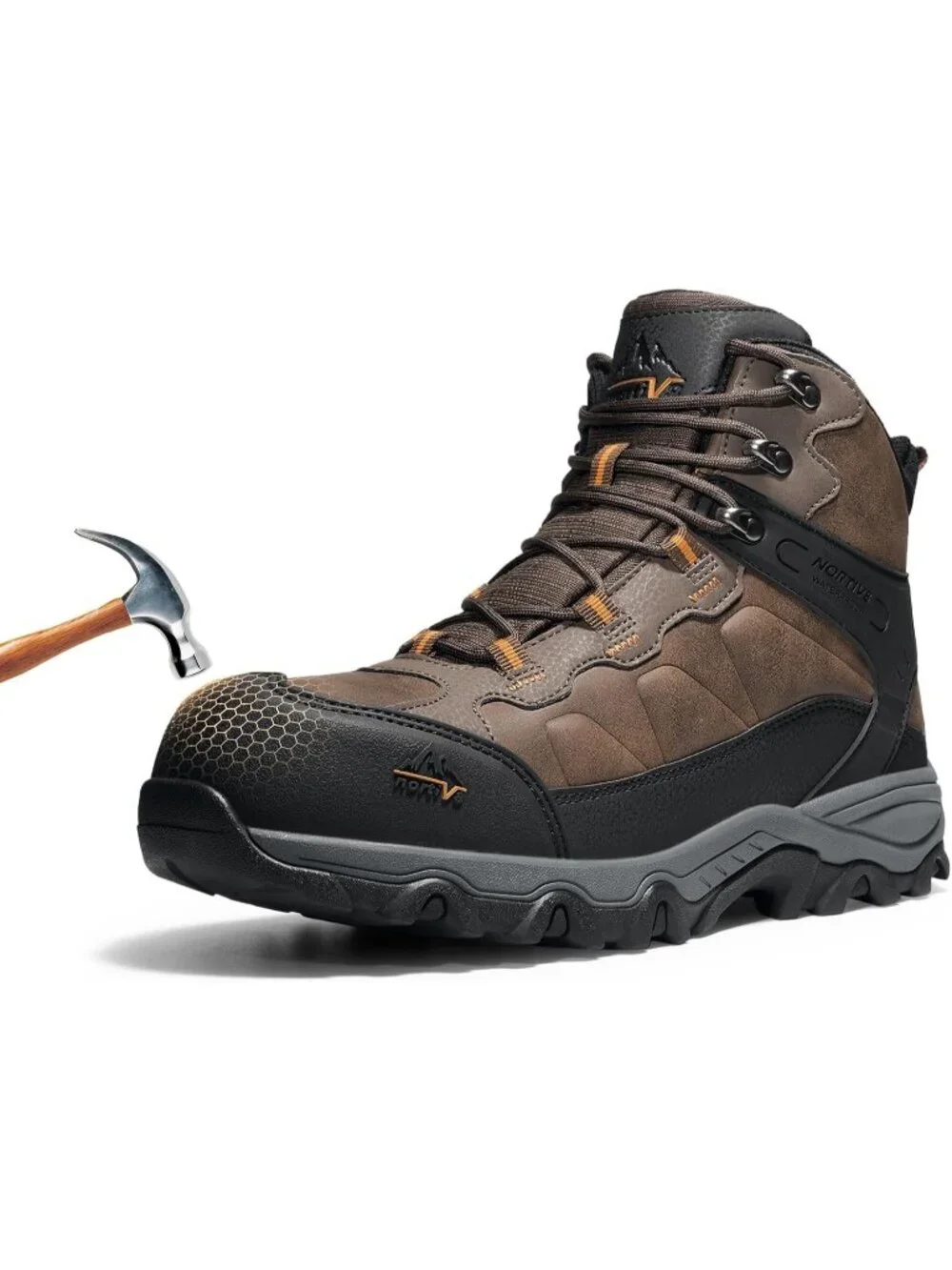 Men's Brown Waterproof Shoes Casual High Top Steel Toe Non Slip Hiking Boot
